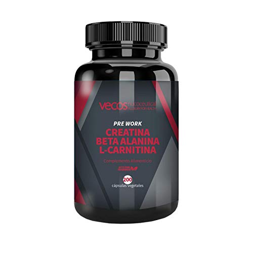 CREATINA + BETA ALANINA + L-CARNITINA - preentreno para potenciar el desarrollo muscular, la resistencia y la fuerza - 200 cápsulas APTO VEGANOS