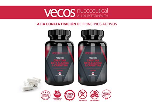 CREATINA + BETA ALANINA + L-CARNITINA - preentreno para potenciar el desarrollo muscular, la resistencia y la fuerza - 200 cápsulas APTO VEGANOS