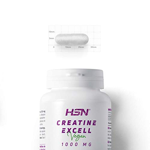 Creatina en Cápsulas Vegetales de HSN | Creatina Excell 1000mg 100% Creapure | Sello de Calidad Garantizada, Monohidrato | Vegano, Sin Gluten, Sin Lactosa, Sin Sabor, 120 cápsulas