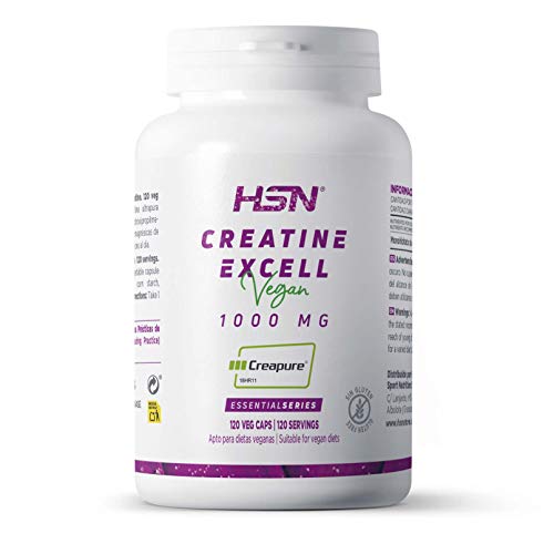 Creatina en Cápsulas Vegetales de HSN | Creatina Excell 1000mg 100% Creapure | Sello de Calidad Garantizada, Monohidrato | Vegano, Sin Gluten, Sin Lactosa, Sin Sabor, 120 cápsulas