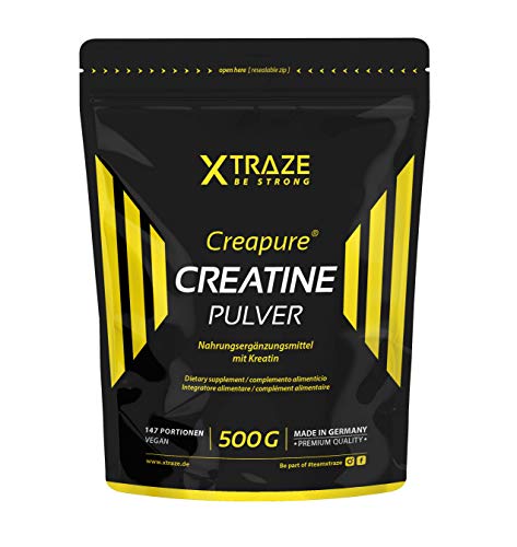 Creatina Monohidrato (Creapure®) Polvo 500 g, Creatina Monohidratada Polvo vegano sin sabor, 100% puro, Pre Workout Suplemento sin aditivos para Fitness & Deportivo, Calidad Alemana