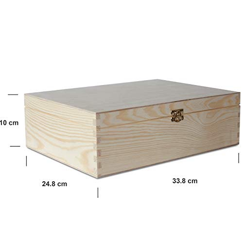 Creative Deco A4 Caja Madera para Decorar | 33,8 x 24,8 x 10 cm (+/- 1 cm) | con Tapa y Cerradura | Documentos Decoración Papeles Cartas Almacenaje Decoupage Herramientas Objetos de Valor Juguetes