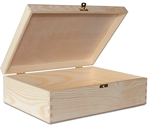 Creative Deco A4 Caja Madera para Decorar | 33,8 x 24,8 x 10 cm (+/- 1 cm) | con Tapa y Cerradura | Documentos Decoración Papeles Cartas Almacenaje Decoupage Herramientas Objetos de Valor Juguetes