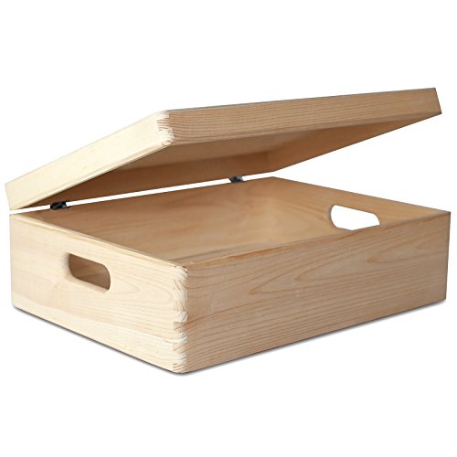 Creative Deco XL Grande Caja Madera para Decorar | 40 x 30 x 13 cm (+/-1cm) | con Tapa y Asas | Cofre Decoración Decoupage | Almacenar Documentos, Objetos, Juguetes, Herramientas | EN Bruto SIN LIJAR