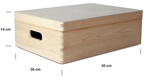 Creative Deco XL Grande Caja Madera para Decorar | 40 x 30 x 13 cm (+/-1cm) | con Tapa y Asas | Cofre Decoración Decoupage | Almacenar Documentos, Objetos, Juguetes, Herramientas | EN Bruto SIN LIJAR