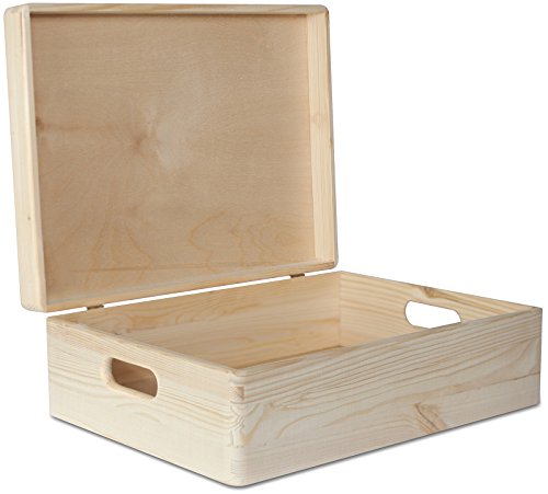 Creative Deco XL Grande Caja Madera para Decorar | 40 x 30 x 13 cm (+/-1cm) | con Tapa y Asas | Cofre Decoración Decoupage | Almacenar Documentos, Objetos, Juguetes, Herramientas | EN Bruto SIN LIJAR