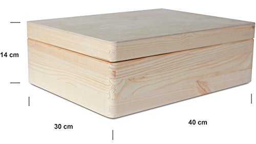 Creative Deco XL Grande Caja Madera para Decorar con Tapa | 40 x 30 x 14 cm (+/-1cm) | Cofre Decoración Decoupage | para Almacenaje de Documentos, Objetos, Juguetes, Herramientas | EN Bruto SIN LIJAR