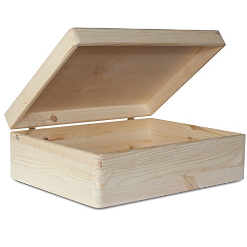 Creative Deco XL Grande Caja Madera para Decorar con Tapa | 40 x 30 x 14 cm (+/-1cm) | Cofre Decoración Decoupage | para Almacenaje de Documentos, Objetos, Juguetes, Herramientas | EN Bruto SIN LIJAR