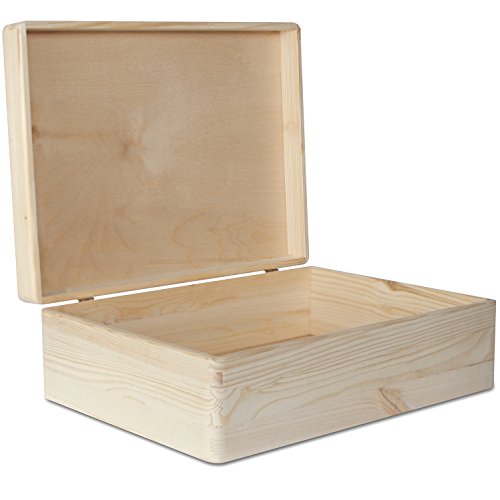 Creative Deco XL Grande Caja Madera para Decorar con Tapa | 40 x 30 x 14 cm (+/-1cm) | Cofre Decoración Decoupage | para Almacenaje de Documentos, Objetos, Juguetes, Herramientas | EN Bruto SIN LIJAR