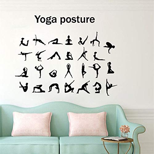 Creativo pose de yoga etiqueta de la pared vinilo arte extraíble cartel mural yoga studio dormitorio calcomanía decoración A4 57X73 CM