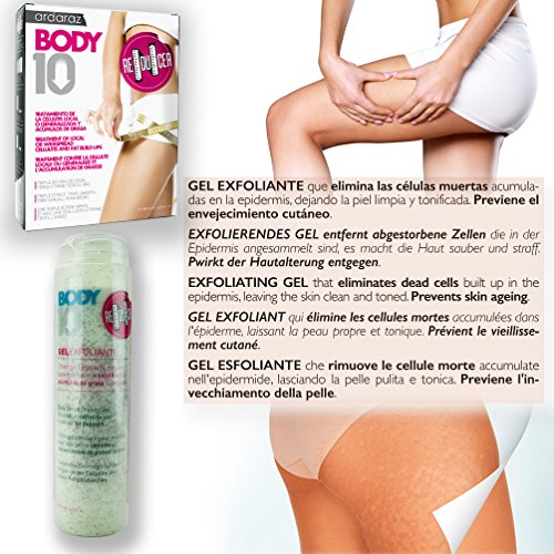 Crema Anticelulítica Reductora Reafirmante. Pack Anticelulítico Triple Acción. Gel Exfoliante Corporal, Gel Frío y Gel Termoactivo. BODY10 Reducer 600ml. ¡Reduce y Reafirma!