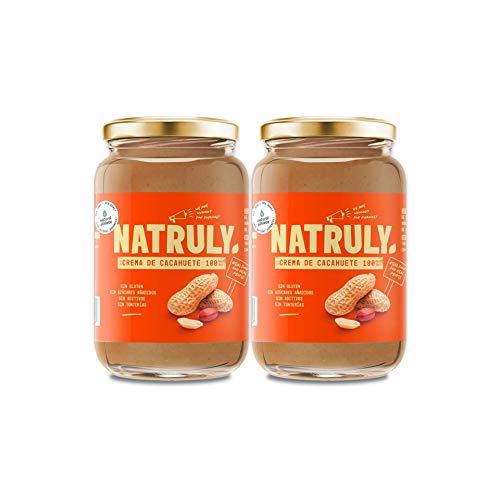 Crema de Cacahuete NATRULY Sin Azúcar, Vegana, Sin Gluten, Sin Lactosa, 100% Cacahuete -Pack 2x500g (antes Natural Athlete)