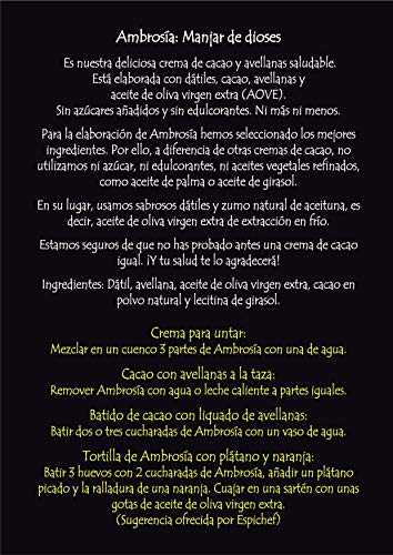 Crema de Cacao y Avellanas Saludable Ambrosía - Sin Azúcar Añadido, Sin Edulcorantes, Sin Stevia, Sin Aceite de Palma, Sin Aceite de Girasol, Con AOVE y Más del 25% de Avellanas - 300 g Crema de Cacao y Avellanas Saludable Ambrosía - Sin Azúcar Añadido, Sin Edulcorantes, Sin Stevia, Sin Aceite de Palma, Sin Aceite de Girasol, Con AOVE y Más del 25% de Avellanas - 300 g