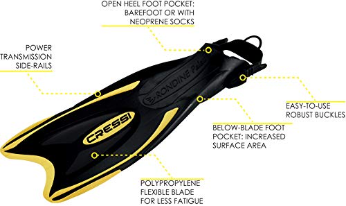 Cressi Palau Aleta Regulable específica para su Uso con el pie Descalzo o con Escarpines sin Suela, Unisex, Negro/Amarillo, M/L (41/44) Cressi Palau Aleta Regulable específica para su Uso con el pie Descalzo o con Escarpines sin Suela, Unisex, Negro/Amarillo, M/L (41/44)