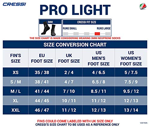 Cressi Pro Light Aletas, Unisex, Negro, M/L Cressi Pro Light Aletas, Unisex, Negro, M/L