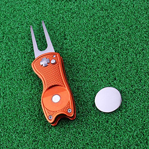 Crestgolf Golf Divot Tool con Botón Emergente y Marcador de Bola Magnética Pitch Mark Mini Herramienta Portátil y Plegable Ligera (Orange)