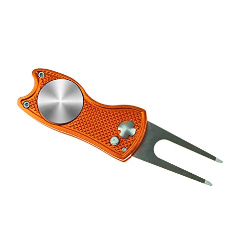 Crestgolf Golf Divot Tool con Botón Emergente y Marcador de Bola Magnética Pitch Mark Mini Herramienta Portátil y Plegable Ligera (Orange)