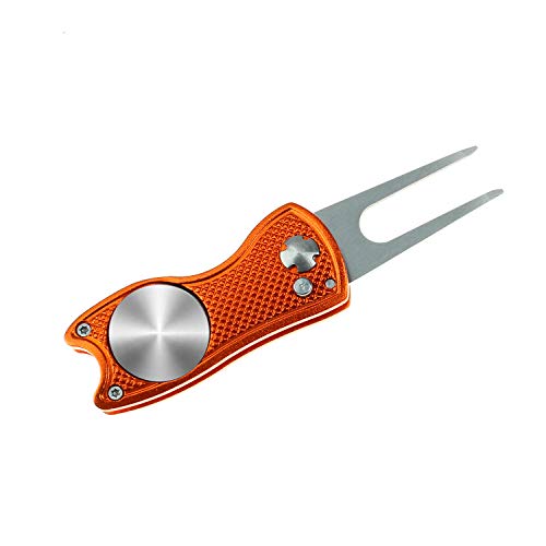 Crestgolf Golf Divot Tool con Botón Emergente y Marcador de Bola Magnética Pitch Mark Mini Herramienta Portátil y Plegable Ligera (Orange)