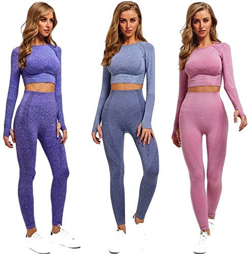 CrisKat Chandal mujer Conjunto deportivo mujer Conjunto mujer Cintura Alta Leggings Ropa fitness mujer Mallas deporte niña Mallas crossfit mujer (Conjunto Rosa, M)