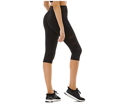 CrisKat Conjunto de Deporte Profesional de 2 Piezas Ropa Deportiva para Mujer Camiseta de Running de Manga Corta & Pantalones Pirata legings 3/4 con Bolsillo de Cintura Alta (M, Conjunto Negro2)