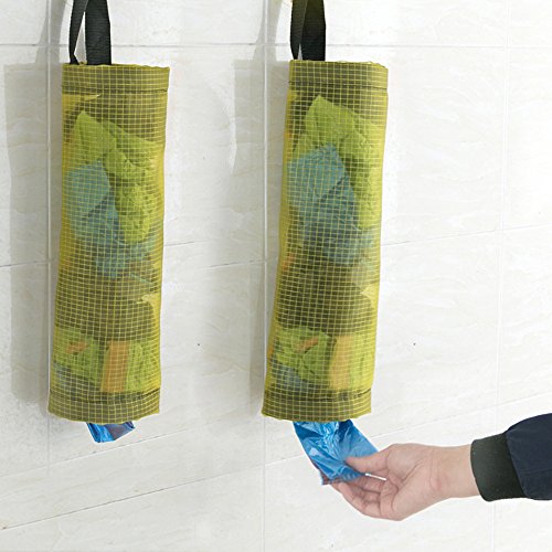 CRIVERS Organizador de Bolsas Hanging Mesh Rubbish, Portavasos Innovador Plegable, Bolsas de plástico Transparente/Dispensador de Bolsas de Basura para Cocina (1pc Amarillo+1pc Negro)