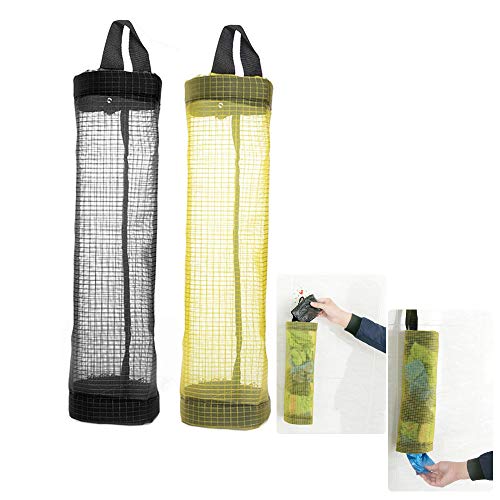 CRIVERS Organizador de Bolsas Hanging Mesh Rubbish, Portavasos Innovador Plegable, Bolsas de plástico Transparente/Dispensador de Bolsas de Basura para Cocina (1pc Amarillo+1pc Negro)