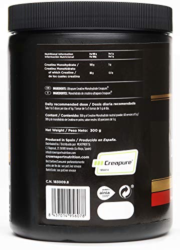 Crown Sport Nutrition Creatina Monohidrato Creapure con certificado antidoping Informed Sport, Suplemento para Deportistas, Polvo sabor Neutro - 300 g Crown Sport Nutrition Creatina Monohidrato Creapure con certificado antidoping Informed Sport, Suplemento para Deportistas, Polvo sabor Neutro - 300 g