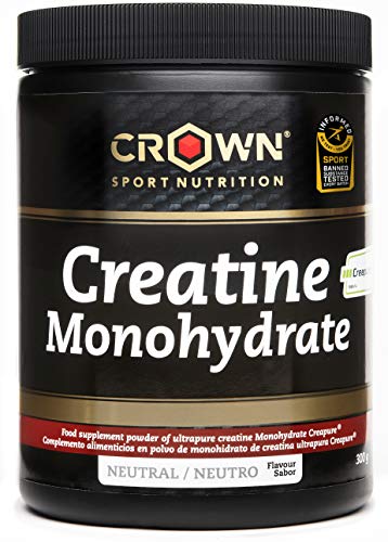 Crown Sport Nutrition Creatina Monohidrato Creapure con certificado antidoping Informed Sport, Suplemento para Deportistas, Polvo sabor Neutro - 300 g
