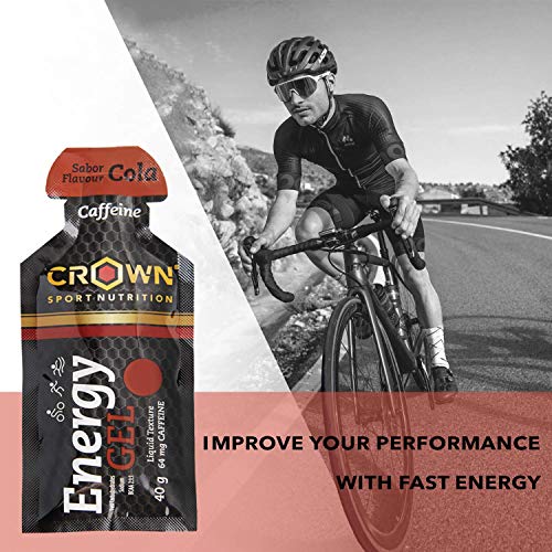 Crown Sport Nutrition Gel Energético - con o sin Cafeína - 10 unidades Carbohidratos en ratio 2:1:1 (Maltodextrina - Dextrosa - Fructosa) Ciclismo Running Deporte Entreno