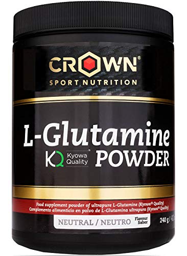 Crown Sport Nutrition L- Glutamina de calidad Kyowa®, Suplemento para deportistas, Polvo sabor Neutro - 240 gr