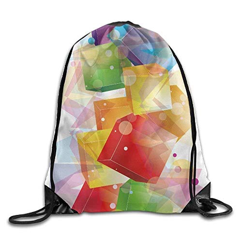Crystal Cubes Geometry Print Drawstring Backpack Rucksack Shoulder Bolsos Gym Bolso Sport Bolso