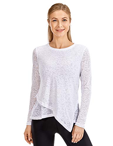 CRZ YOGA Burnout Cottony-Soft Top Ropa Deportiva Camiseta De Manga Larga para Mujer Blanco 42 CRZ YOGA Burnout Cottony-Soft Top Ropa Deportiva Camiseta De Manga Larga para Mujer Blanco 42
