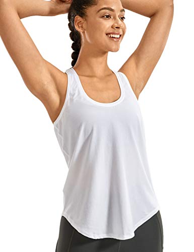 CRZ YOGA Mujer Algodón Pima Deporte de Sueltas Formación Camiseta sin Mangas Blanco-R744 38
