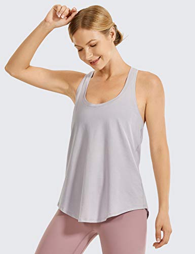 CRZ YOGA Mujer Algodón Pima Deporte de Sueltas Formación Camiseta sin Mangas Iris gris-R744 46