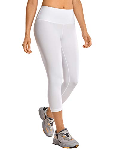 CRZ YOGA Mujer Compresión Mallas Largos Pantalones Deportivos Cintura Alta con Bolsillo-53cm Blanco 42
