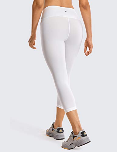 CRZ YOGA Mujer Compresión Mallas Largos Pantalones Deportivos Cintura Alta con Bolsillo-53cm Blanco 42