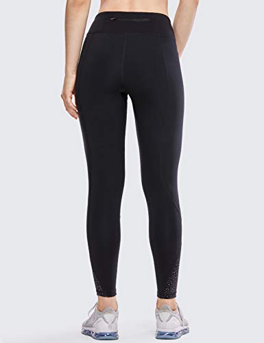 CRZ YOGA Mujer Compression 7/8 Leggings Deportes Running Fitness Pantalon con Bolsillos-63cm Negro 25'' R421 36