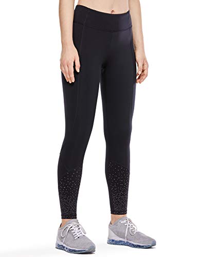 CRZ YOGA Mujer Compression 7/8 Leggings Deportes Running Fitness Pantalon con Bolsillos-63cm Negro 25'' R421 36