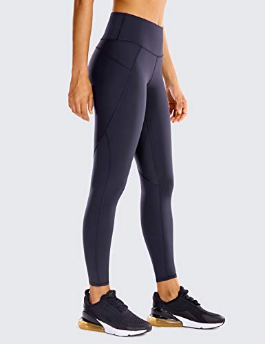 CRZ YOGA Mujer Compression Leggings Cintura Alta Deportivos Running Fitness Pantalon con Bolsillo-63cm Azul Marino R424 36