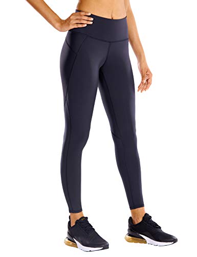 CRZ YOGA Mujer Compression Leggings Cintura Alta Deportivos Running Fitness Pantalon con Bolsillo-63cm Azul Marino R424 36