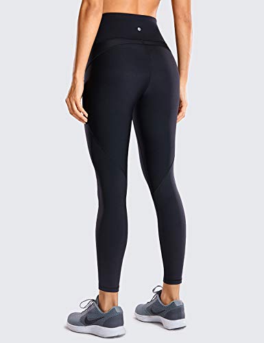 CRZ YOGA Mujer Compression Leggings Cintura Alta Deportivos Running Fitness Pantalon con Bolsillo-63cm Negro R424 38