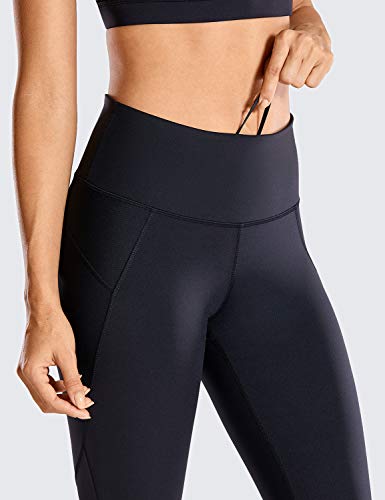 CRZ YOGA Mujer Compression Leggings Cintura Alta Deportivos Running Fitness Pantalon con Bolsillo-63cm Negro R424 42