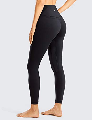 CRZ YOGA Mujer Naked Feeling Deportivos 7/8 Leggings Yoga Fitness Pantalon de Cintura Alta con Bolsillos-63cm Negro-R009 38