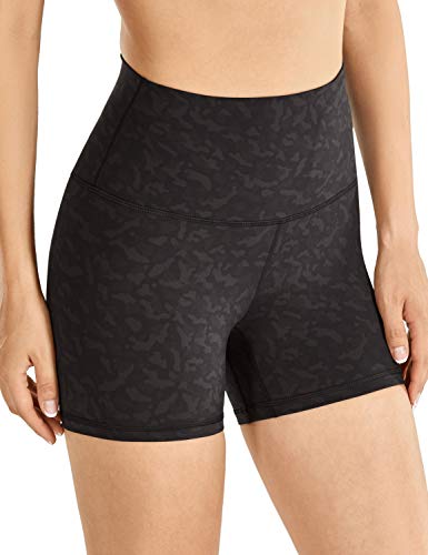 CRZ YOGA Mujer Pantalones Cortos Deportivos de Cintura Alta Running Pantalones Cortos-10cm Grano de Leopardo de Oliva 38