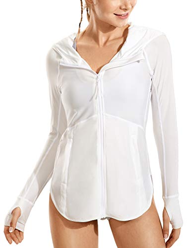 CRZ YOGA Mujer Sudadera con Cremallera Chaqueta de Atletismo Tops de Entrenamiento Ligeros Blanco 42