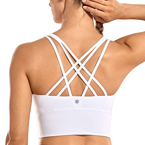 CRZ YOGA Mujer Sujetador Deportivo Yoga Strappy Copas Extraíbles Largo Top sin Aros Blanco_H160 M