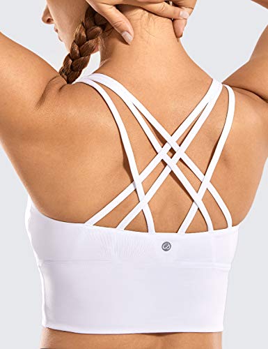 CRZ YOGA Mujer Sujetador Deportivo Yoga Strappy Copas Extraíbles Largo Top sin Aros Blanco_H160 M