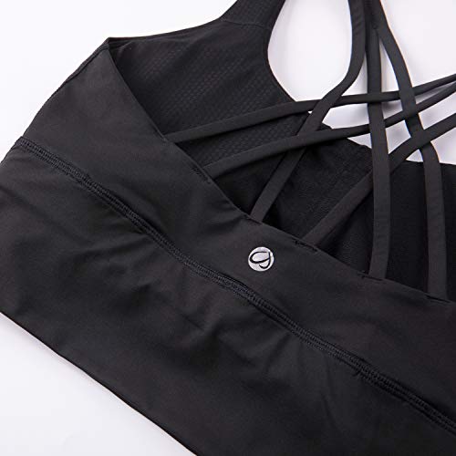 CRZ YOGA Mujer Sujetador Deportivo Yoga Strappy Copas Extraíbles Largo Top sin Aros Negro_H160 L