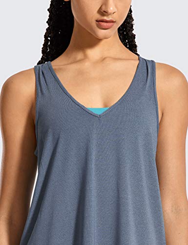 CRZ YOGA Mujer V Neck T-Shirt Camiseta sin Mangas de Entrenamiento Fitness Camisolas Azul Melange 40 CRZ YOGA Mujer V Neck T-Shirt Camiseta sin Mangas de Entrenamiento Fitness Camisolas Azul Melange 40