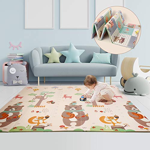 CRZDEAL Alfombra para niños 196 x 177 x 1.35cm XPE Alfombra Plegable para Juegos de bebés Doble Cara Almohadilla para Escalar no tóxico, Impermeable y Antideslizante